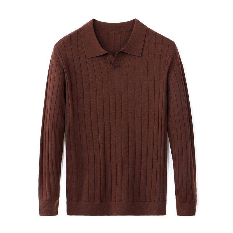 Herbst Herren Revers Langarm Reines Wolle T-Shirt Hohe Qualität Rippstrick 48 Count Kammgarn Schwalbenschwanzkragen Poloshirt XXL von Joom DACH