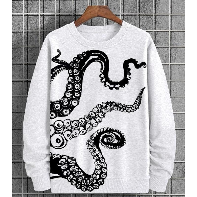 Herbst Herren Sweatshirt 3D Octopus Print Rundhals Sweatshirt Für Männer Hoodies Pullover Weiches Lockeres Übergroßes Langarm T-Shirt 3XL von Joom DACH