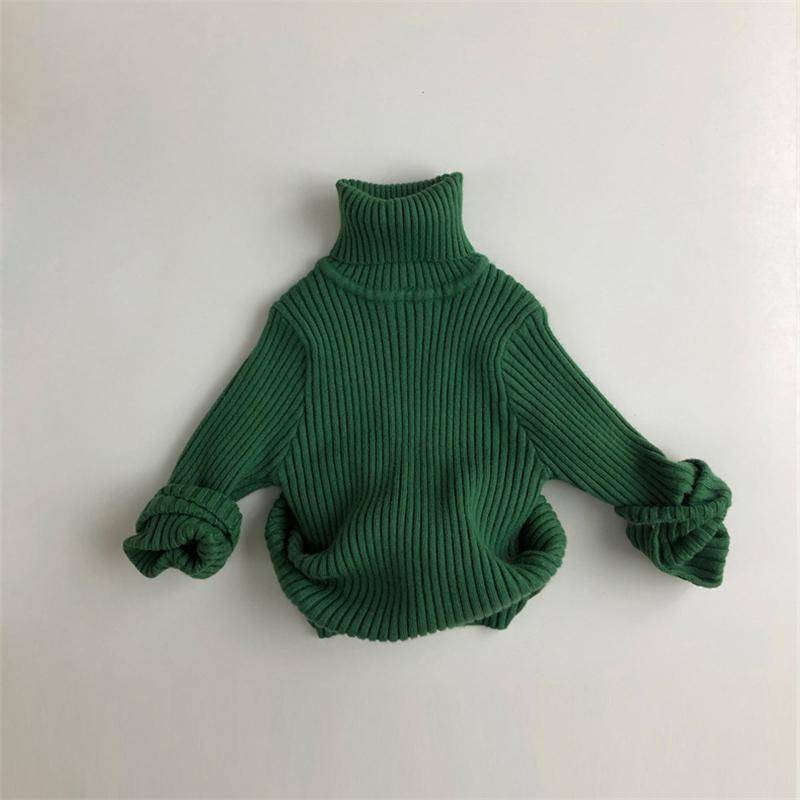 Herbst Kinder Pullover Solide Mädchen Pullover Grund Gestreiften Jungen Pullover Rollkragen Strickwaren Tops Kleidung 100 grün von Joom DACH
