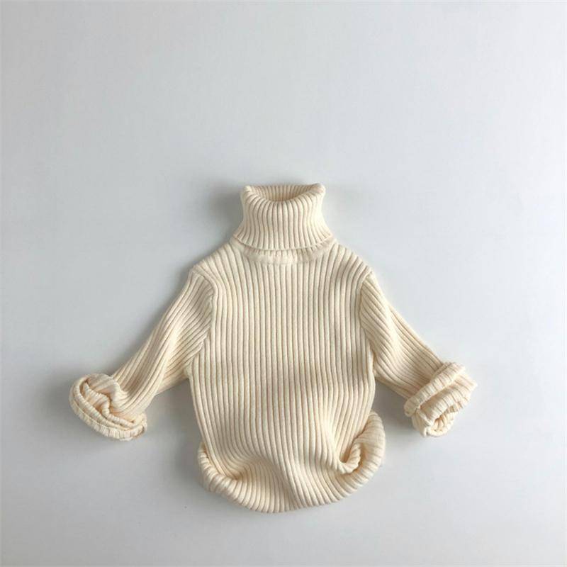 Herbst Kinder Pullover Solide Mädchen Pullover Grund Gestreiften Jungen Pullover Rollkragen Strickwaren Tops Kleidung 100 beige von Joom DACH