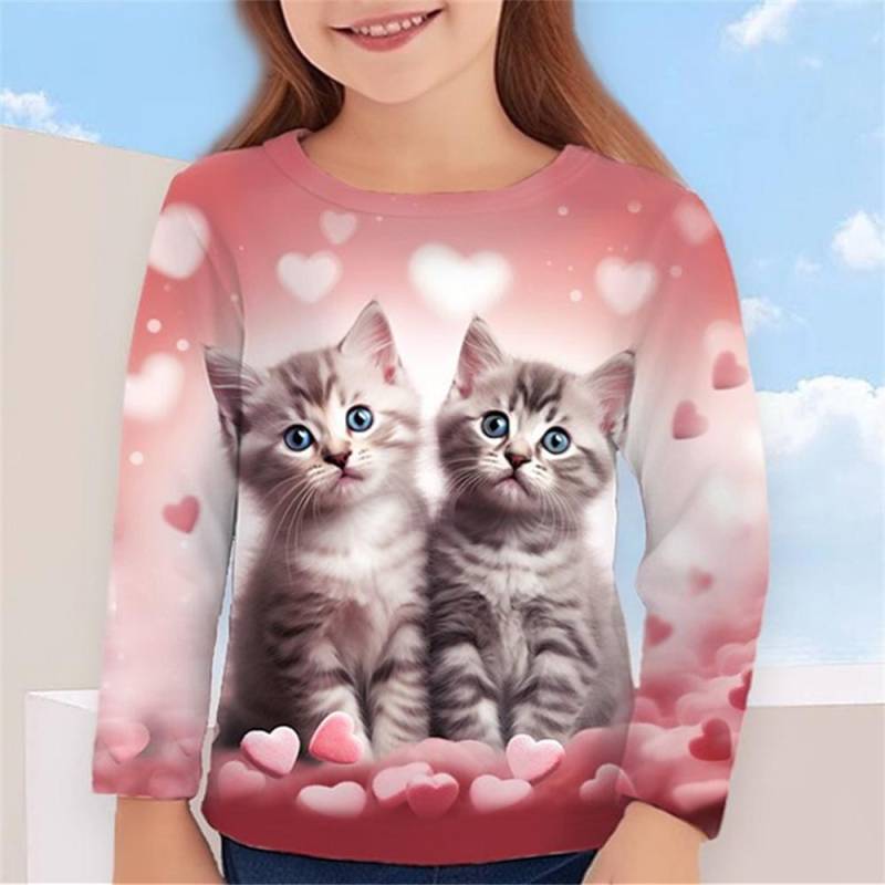 Herbst Kinderkleidung für Mädchen Tier Katze T-Shirt Langarm 3D-Druck Frühling Kinder 3-12 Jahre Kleidung süße T-Shirts 130 von Joom DACH