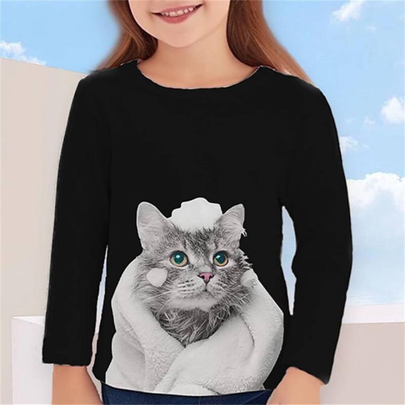 Herbst Kinderkleidung für Mädchen Tier Katze T-Shirt Langarm 3D-Druck Frühling Kinder 3-12 Jahre Kleidung süße T-Shirts 130 von Joom DACH