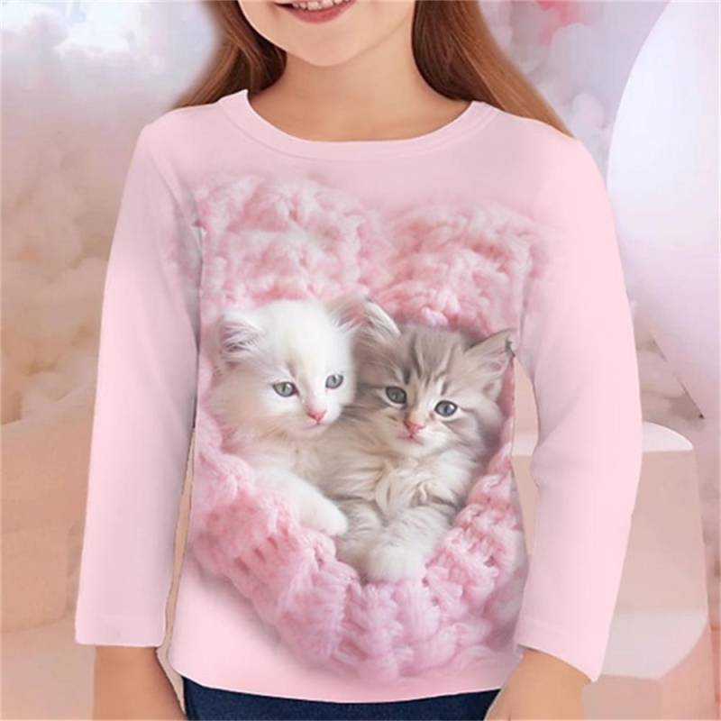 Herbst Kinderkleidung für Mädchen Tier Katze T-Shirt Langarm 3D-Druck Frühling Kinder 3-12 Jahre Kleidung süße T-Shirts 140 von Joom DACH