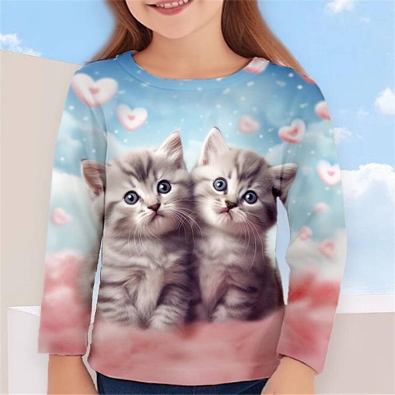 Herbst Kinderkleidung für Mädchen Tier Katze T-Shirt Langarm 3D-Druck Frühling Kinder 3-12 Jahre Kleidung süße T-Shirts 150 von Joom DACH