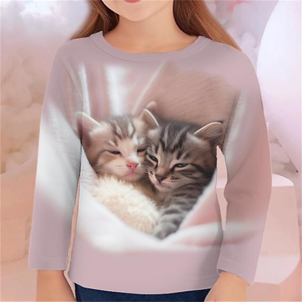 Herbst Kinderkleidung für Mädchen Tier Katze T-Shirt Langarm 3D-Druck Frühling Kinder 3-12 Jahre Kleidung süße T-Shirts 160 von Joom DACH