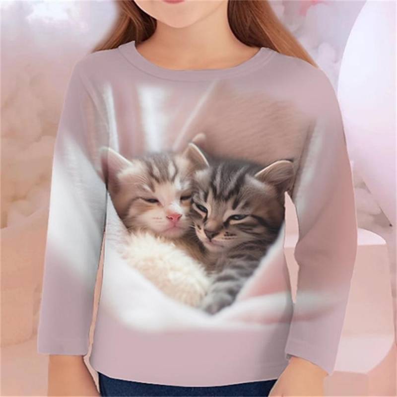 Herbst Kinderkleidung für Mädchen Tier Katze T-Shirt Langarm 3D-Druck Frühling Kinder 3-12 Jahre Kleidung süße T-Shirts 160 von Joom DACH
