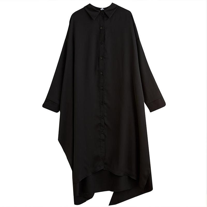 Herbst Kleid Frauen Kleidung Hemd Kleid Oversize Baumwolle Elegante Dame Casual Lose Langarm Vintage Strickjacke Schwarz One Size schwarz von Joom DACH