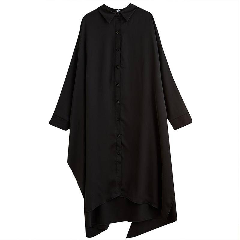 Herbst Kleid Frauen Kleidung Hemd Kleid Oversize Baumwolle Elegante Dame Casual Lose Langarm Vintage Strickjacke Schwarz One Size schwarz von Joom DACH