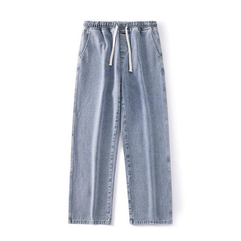 Herbst Koreanische Mode Kordelzug Y2K Jeans Homme Klassische Baggy Straight Wide Leg Hose 2025 Neu Hip Hop Streetwear Lässige Jeans S blau von Joom DACH