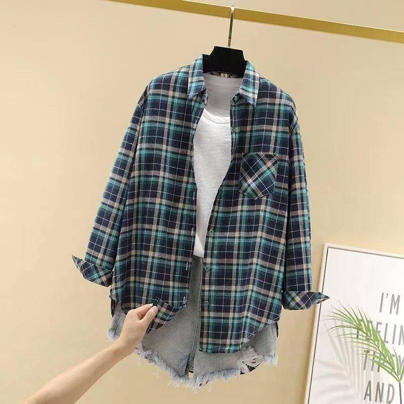 Herbst Lose Frauen Plaid Shirt Marke Ausgezeichnete Qualität Blusen und Tops Frische Casual Design Weibliche Langarm Shirts XXL grün von Joom DACH