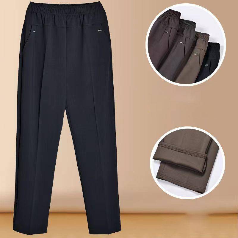 Herbst Mittleren alters Frauen ExtraTrousers Casual Gerade Hosen Elastische Hohe Taille Fleece Hosen Plus Größe 8XL schwarz von Joom DACH