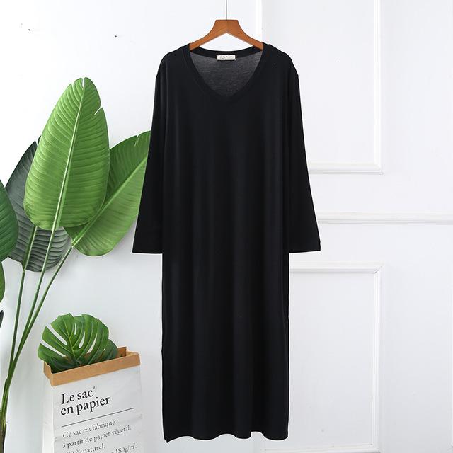 Herbst Nacht Kleid Frauen Lose große Nachthemd Einfarbig Sleep Lange-Ärmeln Nachthemd Nachthemd Modale Nachtwäsche XL schwarz von Joom DACH