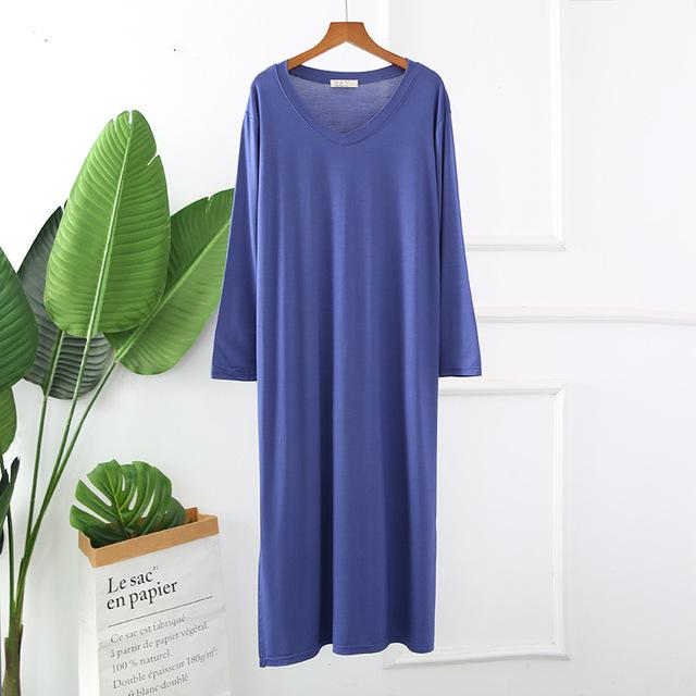 Herbst Nacht Kleid Frauen Lose große Nachthemd Einfarbig Sleep Lange-Ärmeln Nachthemd Nachthemd Modale Nachtwäsche XL himmelblaue von Joom DACH