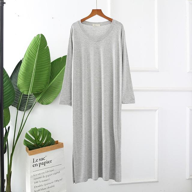 Herbst Nacht Kleid Frauen Lose große Nachthemd Einfarbig Sleep Lange-Ärmeln Nachthemd Nachthemd Modale Nachtwäsche XL graue von Joom DACH