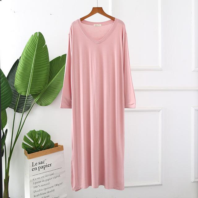 Herbst Nacht Kleid Frauen Lose große Nachthemd Einfarbig Sleep Lange-Ärmeln Nachthemd Nachthemd Modale Nachtwäsche XL rosa von Joom DACH