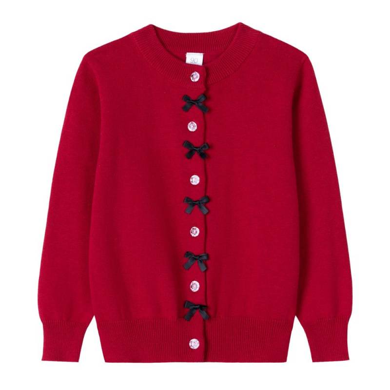 Herbst Neue Baumwolle Bogen Koreanische Strickjacke Mädchen Strickjacke Mit Langen Ärmeln Kleine Kinder Pullover Jacke 100cm rot von Joom DACH
