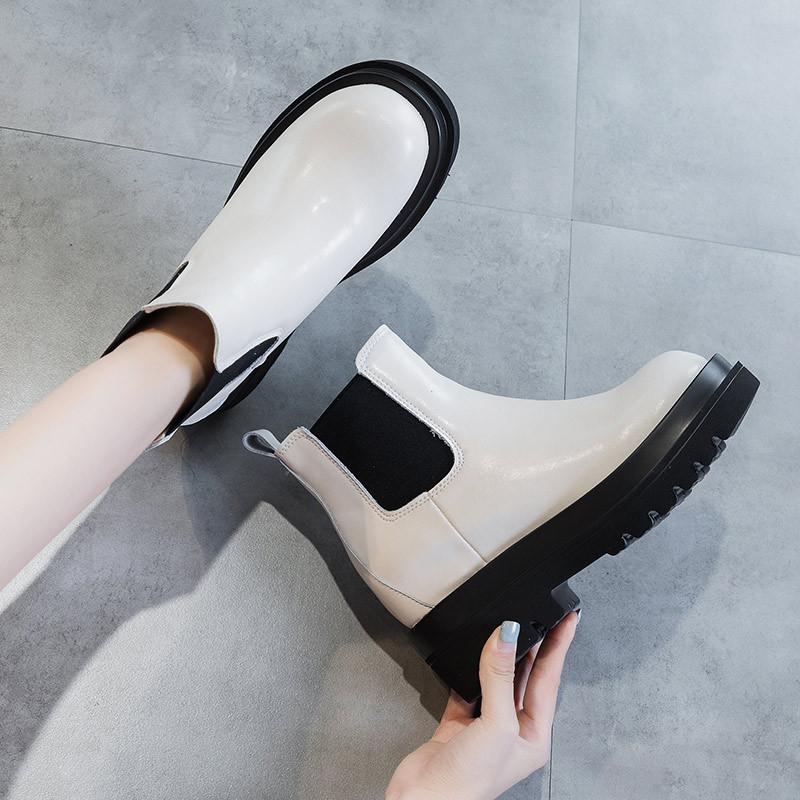 Herbst Neue Echtes Leder Aufzug Rauch Rohr Stiefel frauen Plattform Casual Frauen Chelsea Stiefeletten 40 von Joom DACH