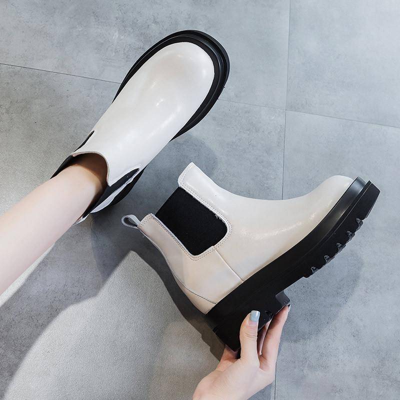 Herbst Neue Echtes Leder Aufzug Rauch Rohr Stiefel frauen Plattform Casual Frauen Chelsea Stiefeletten 40 von Joom DACH