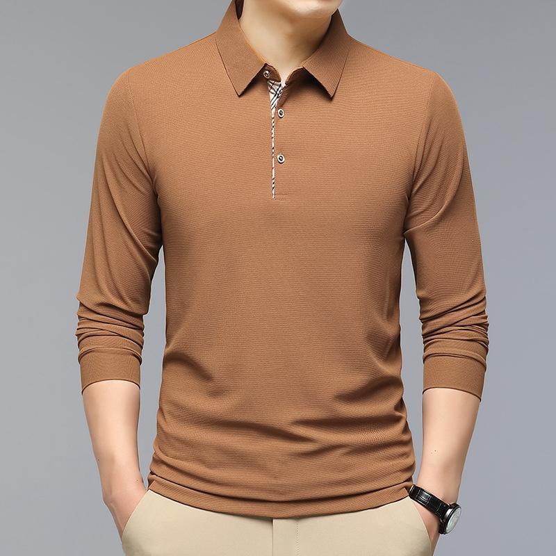 Herbst Neue Herren Pullover Einfarbig Mittleren Alters Polo Kragen Langarm T-shirt Slim Bottoming Shirt Männer XXL von Joom DACH