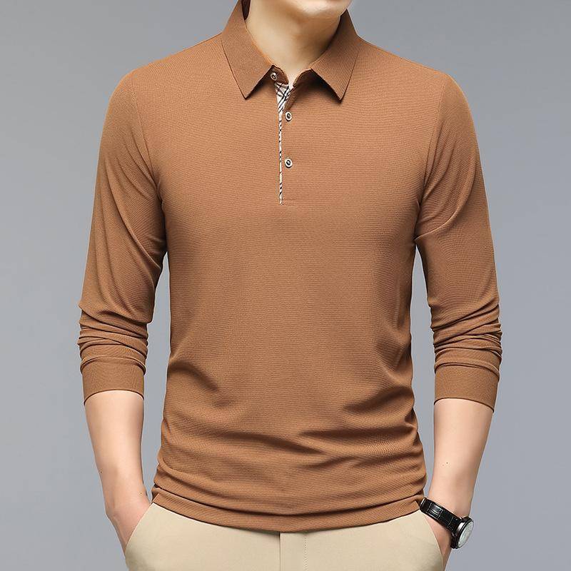 Herbst Neue Herren Pullover Einfarbig Mittleren Alters Polo Kragen Langarm T-shirt Slim Bottoming Shirt Männer XXL von Joom DACH