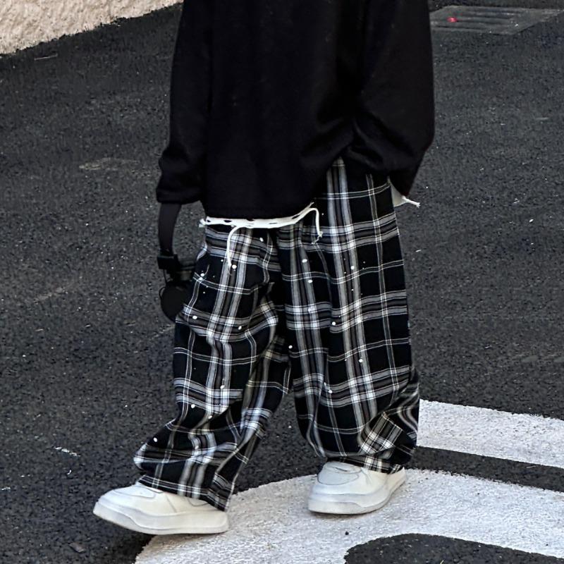 Herbst Neue Jungen Modische Allround-Plaid Lockere Lässige Gerade Hosen 140cm schwarz von Joom DACH