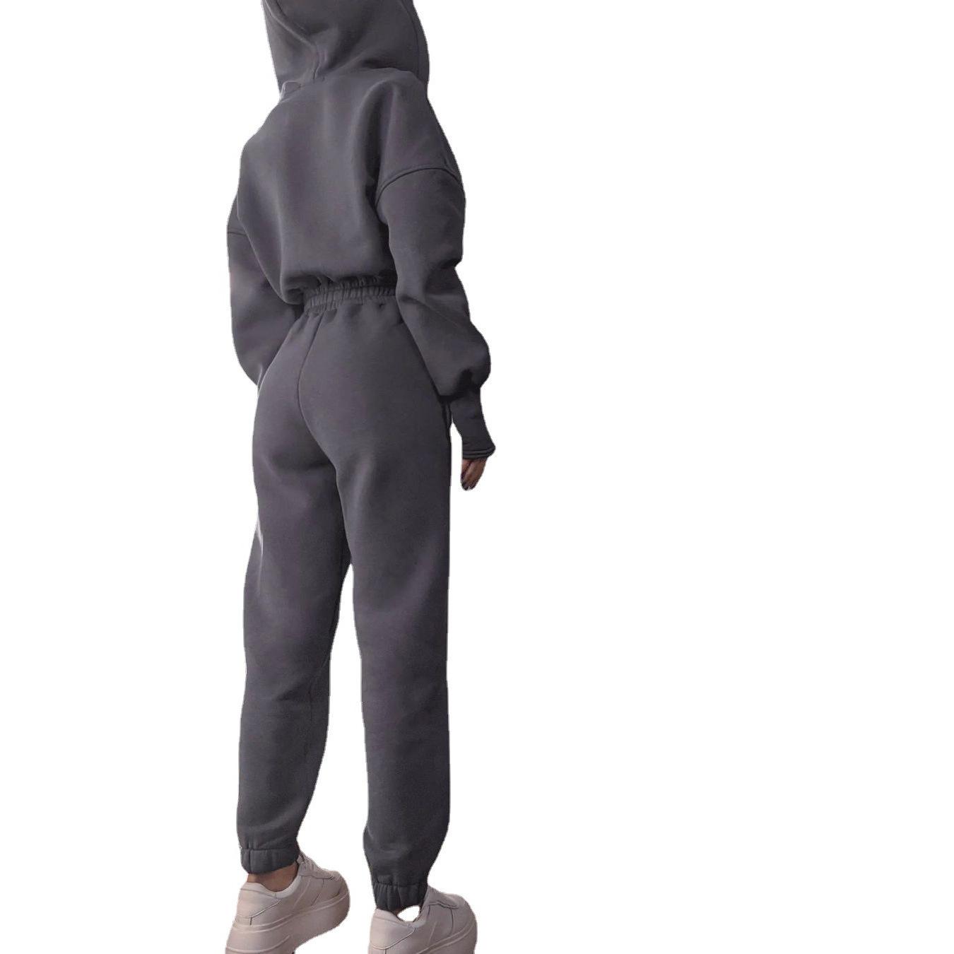 Herbst Neue Mode Zipper Pullover Mit Kapuze Overall frauen Einfarbig Langarm Casual Sportlich Warme Einteiliges Overall Frauen M graue von Joom DACH