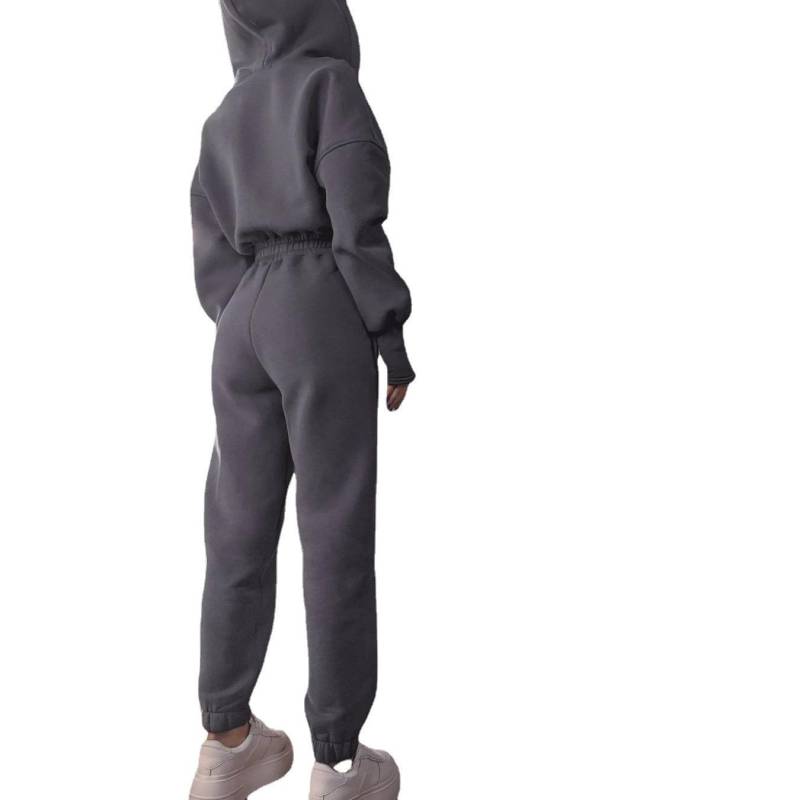 Herbst Neue Mode Zipper Pullover Mit Kapuze Overall frauen Einfarbig Langarm Casual Sportlich Warme Einteiliges Overall Frauen M graue von Joom DACH