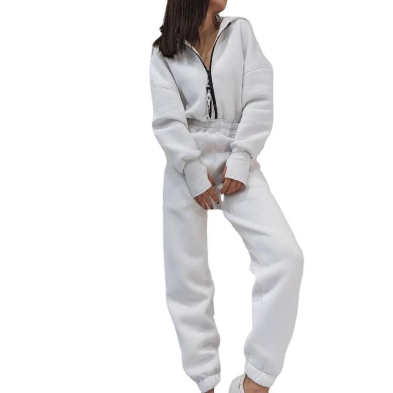Herbst Neue Mode Zipper Pullover Mit Kapuze Overall frauen Einfarbig Langarm Casual Sportlich Warme Einteiliges Overall Frauen S weiß von Joom DACH