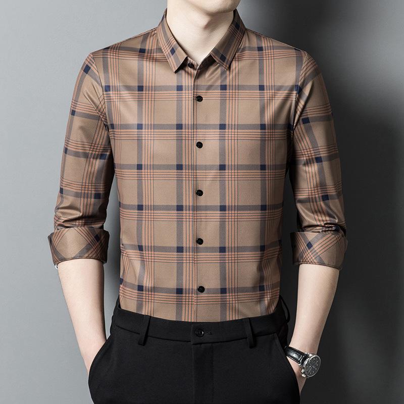 Herbst Neue Nahtlose Langarm Hemd Mittleren Alters Männer der Dünnen Plaid Hemd Papa Casual Hemd 4XL von Joom DACH