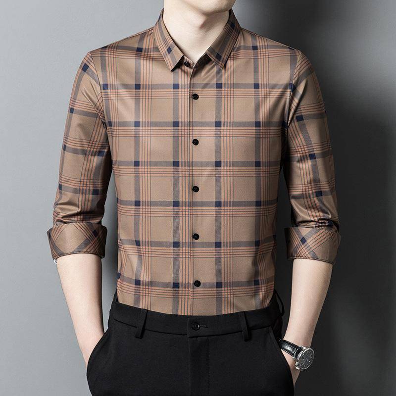 Herbst Neue Nahtlose Langarm Hemd Mittleren Alters Männer der Dünnen Plaid Hemd Papa Casual Hemd 4XL von Joom DACH