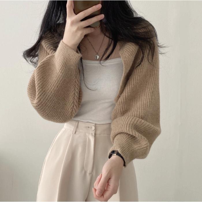 Herbst Neue Stil Gestrickte Kurze Strickjacke Pullover Schal Chic Koreanische Mode Vielseitige Tops für Frauen One size von Joom DACH