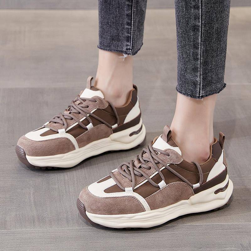 Herbst Neue dicke Sohle Schmelzsohle Damen Leder weiße Schuhe Damen Casual Sneakers 40 braun von Joom DACH