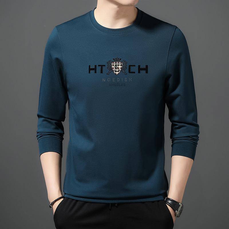 Herbst Neuer Pullover Herren Rundhalsausschnitt Junges und Mittleres Alter Einfacher Freizeitpullover Herren Langarm Herrenhemd 4XL blau von Joom DACH