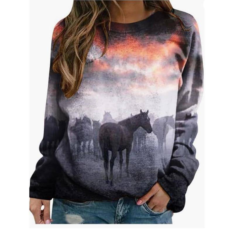 Herbst Pferd Sweatshirts Tier 3D Druck Hoodies Frauen Mode Langarm Y2k Hoodie Übergroße Pullover Tops Weibliche Kleidung 6XL von Joom DACH