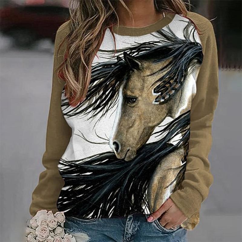Herbst Pferd Sweatshirts Tier 3D Druck Hoodies Frauen Mode Langarm Y2k Hoodie Übergroße Pullover Tops Weibliche Kleidung M von Joom DACH
