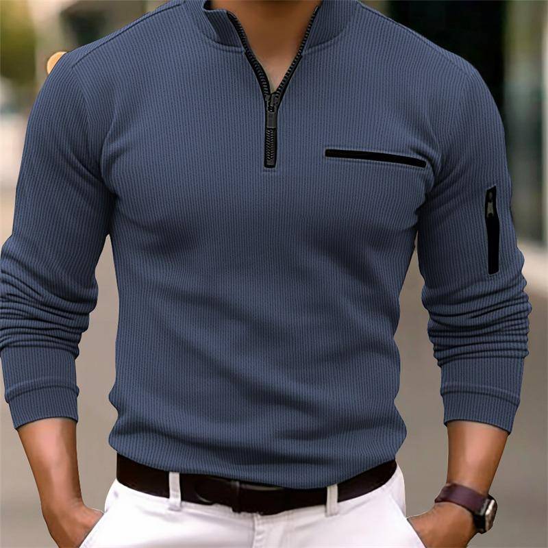Herbst Poloshirt Arm Reißverschluss Herren gestreifte Pullover & Langarm Langarm Sport Top Shirts (Herren) XL von Joom DACH