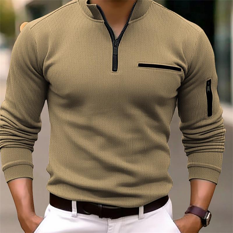 Herbst Poloshirt Arm Reißverschluss Herren gestreifte Pullover & Langarm Langarm Sport Top Shirts (Herren) XXXL von Joom DACH