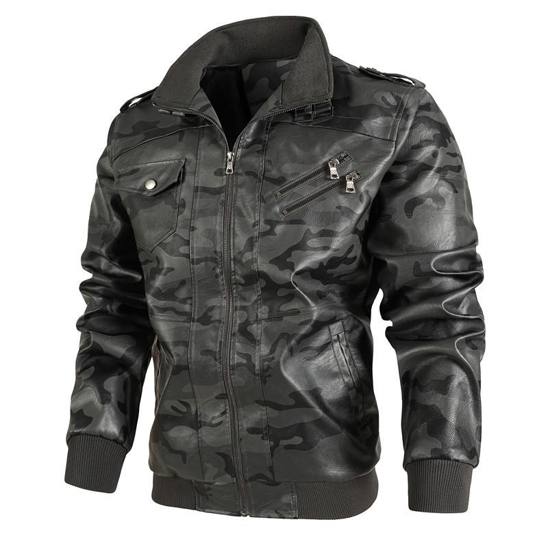 Herbst Pu Leder Männer Camouflage Leder Jacke Jugend Motorrad Waschen Vintage Leder Männer 3XL von Joom DACH