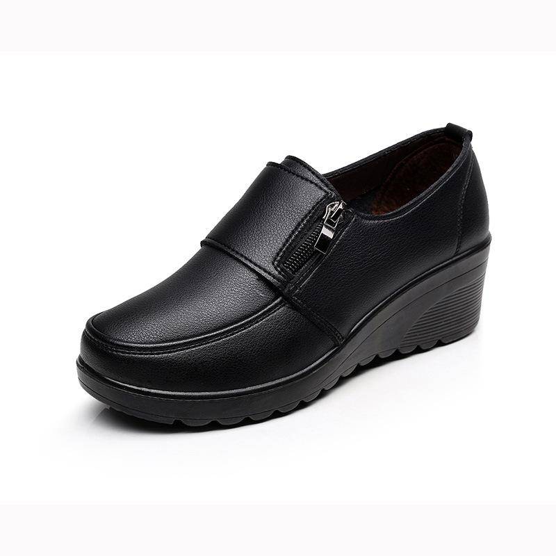 Herbst Slip on Damen Damen Echtleder Arbeitsschuhe Mutter Bequeme Hochzeitsschuhe 39 schwarz von Joom DACH
