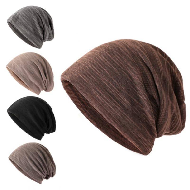 Herbst Slouchy Beanie Mütze Skull Cap Kopfbedeckung Skullies Unisex Baumwollmischung Hip-Hop Soft Beanie Cap gestreift für Männer und Frauen One Size schwarz von Joom DACH