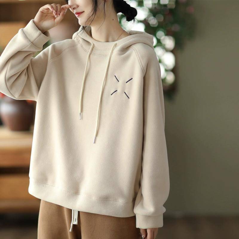 Herbst Solide T-shirt Frauen Hoodie Elastische Solide Langarm Lose Tops Tees One Size khaki von Joom DACH