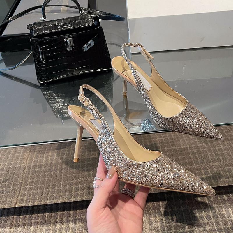 Herbst Stiletto Spitz High Heels Damenschuhe Pailletten Brautjungfer Mittelabsatz Sandalen Damen 37 von Joom DACH