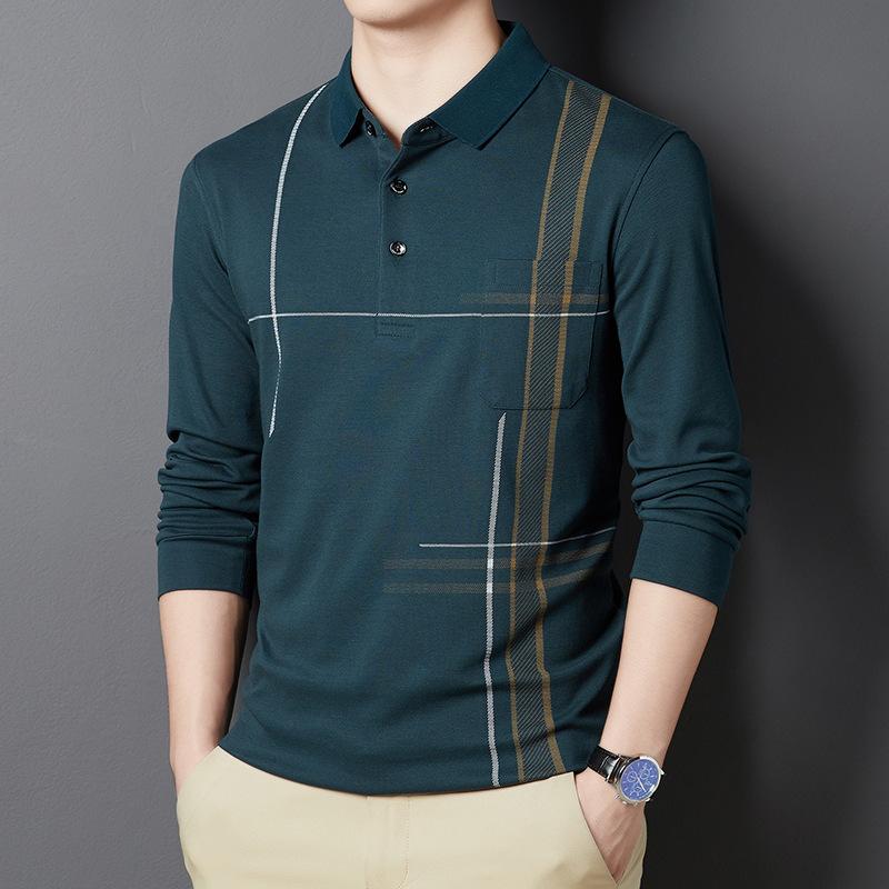 Herbst T-Shirt Langarm Revers Baumwolle Top Bottoming Shirt Mittleren Alters und Älteren Männer Top XXXXL von Joom DACH