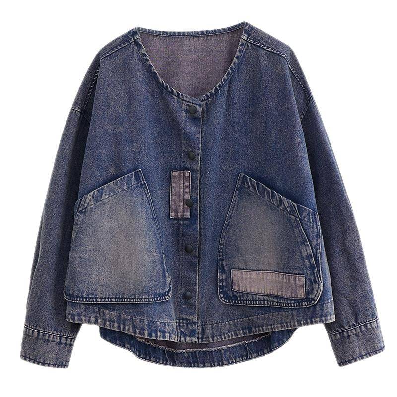 Herbst Tun Alte Denim Hundert Lose Frauen Große Taschen Casual Kurze Jacke Tops Plus Größe S blau von Joom DACH