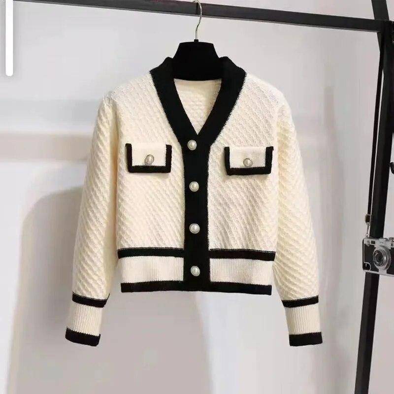 Herbst Und Winter Farbe-blocking Gestrickte Top Frauen Strickjacke Lange-ärmeln V-ausschnitt Kurzen Mantel Mode Alle-spiel top 3XL weiß Herbst Und Winter Farbe-blocking Gestrickte Top Frauen Strickjacke Lange-ärmeln V-ausschnitt Kurzen Mantel Mode Alle-spiel top 3XL weiß von Joom DACH