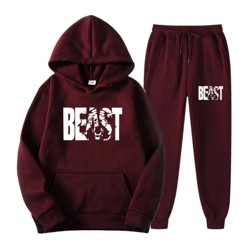 Herbst Und Winter Hoodie Sets Männer Mode Fleece Rot Hoodies Marke Hosen Casual Jogger Anzug Trainingsanzug Sweatshirt Frau Pullover 4XL von Joom DACH