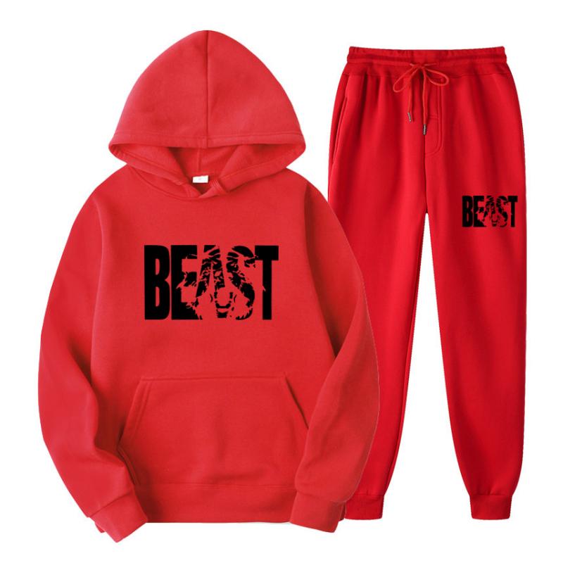 Herbst Und Winter Hoodie Sets Männer Mode Fleece Rot Hoodies Marke Hosen Casual Jogger Anzug Trainingsanzug Sweatshirt Frau Pullover L von Joom DACH