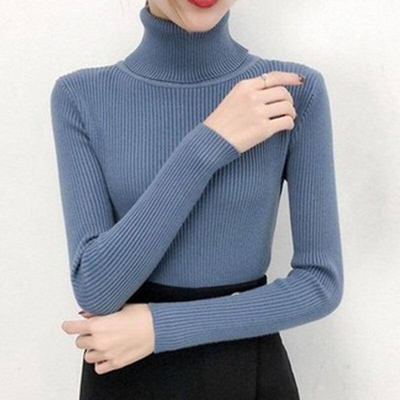 Herbst Und Winter Rollkragen Frauen Pullover Langarm Frauen Pullover Pullover Schlank Solide Wolle Gestrickte Pullover Jumper 16675 One Size blau von Joom DACH
