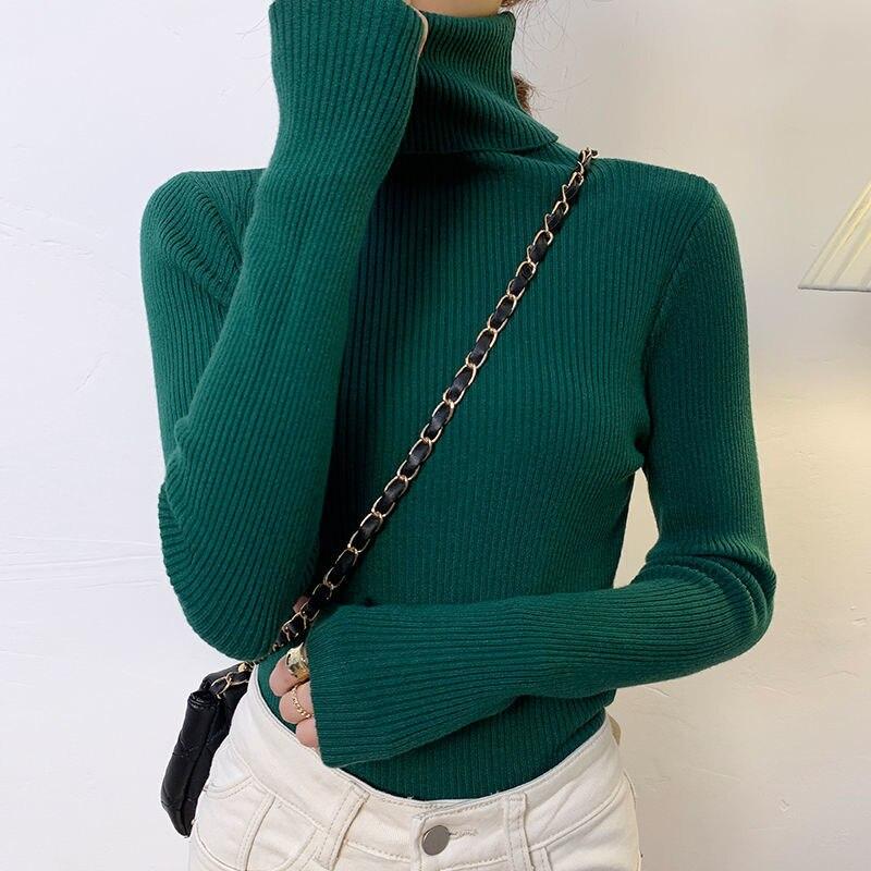 Herbst Und Winter Rollkragen Frauen Pullover Langarm Frauen Pullover Pullover Schlank Solide Wolle Gestrickte Pullover Jumper 16675 One Size grün von Joom DACH