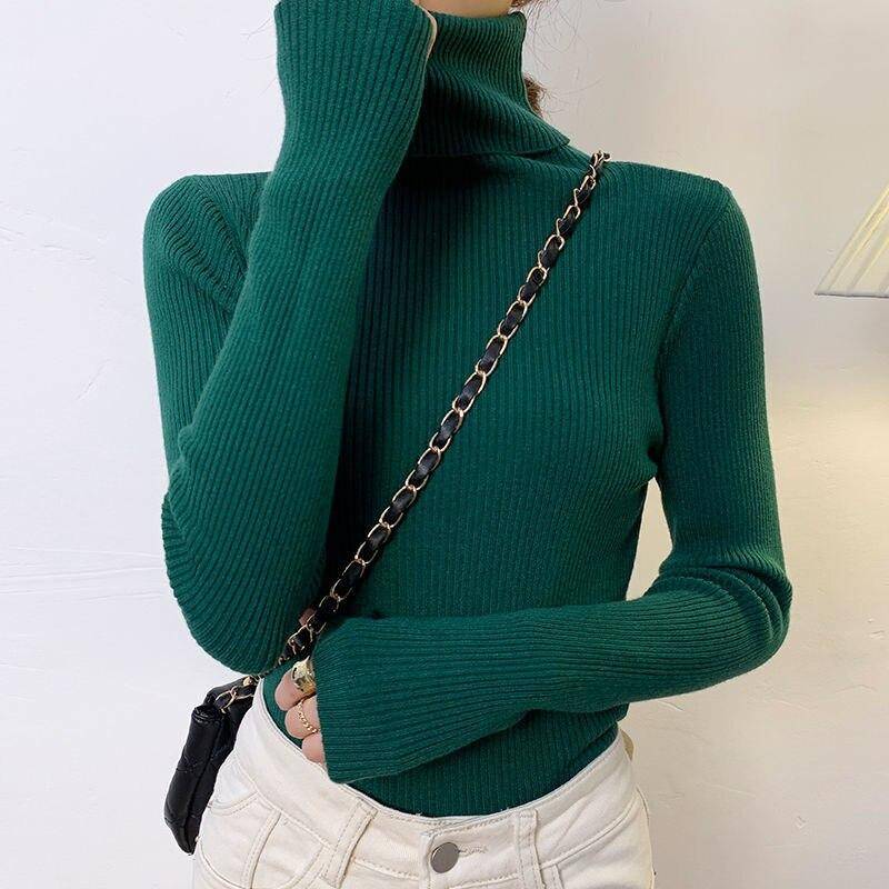 Herbst Und Winter Rollkragen Frauen Pullover Langarm Frauen Pullover Pullover Schlank Solide Wolle Gestrickte Pullover Jumper 16675 One Size grün von Joom DACH